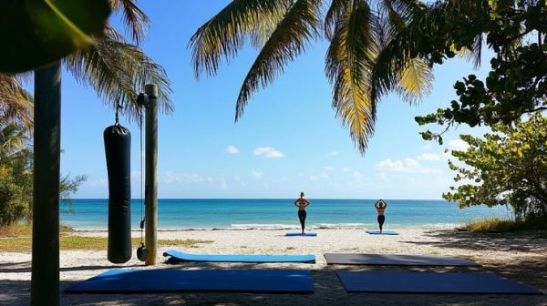 beachfront yoga session